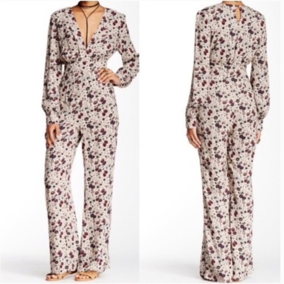 NWT Free People Some Like It Hot Floral Long Sleeve Jumpsuit